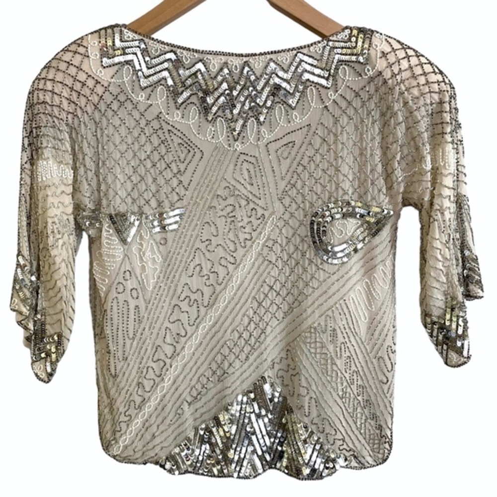Vintage Swee Lo for I. Magnin Beaded Sequin Silk Top Blouse OOAK - Picture 3 of 10